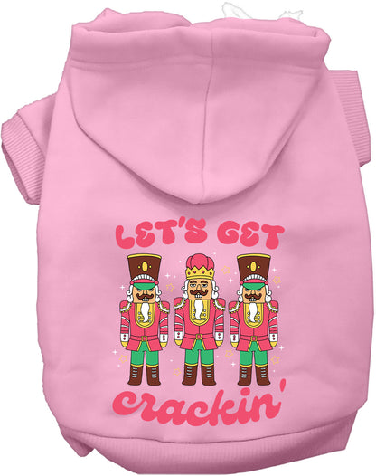 Pink Let's Get Crackin' Pet Hoodie with nutcracker design