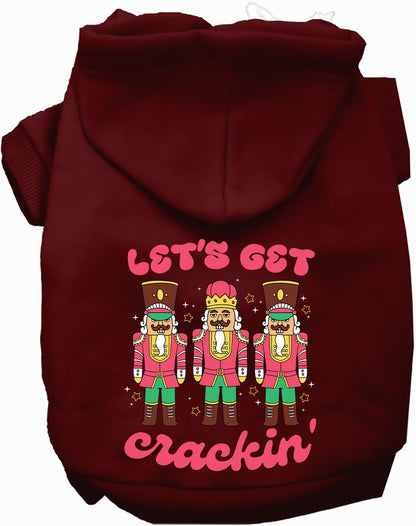 Maroon Let's Get Crackin' Pet Hoodie with nutcracker design