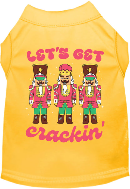 Yellow Let's Get Crackin' pet shirt with nutcracker design