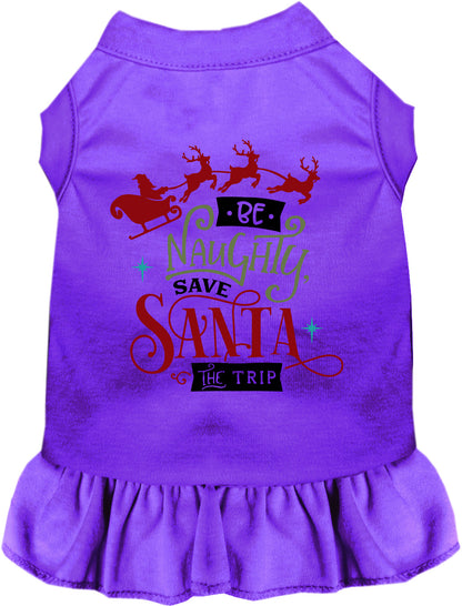 Purple Save Santa the Trip pet dress with festive design