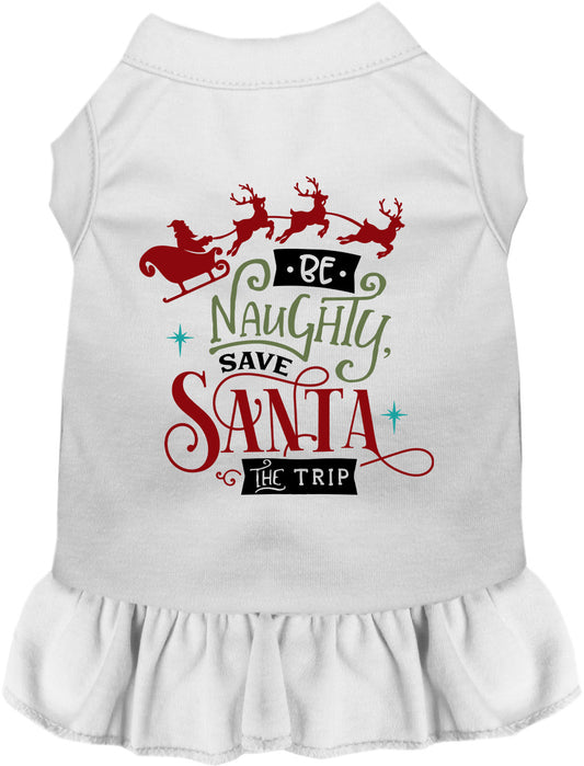 White Save Santa the Trip pet dress with festive design