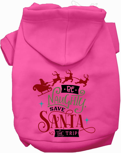 Pink Save Santa the Trip pet hoodie with festive design