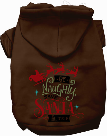 Brown Save Santa the Trip pet hoodie with festive design