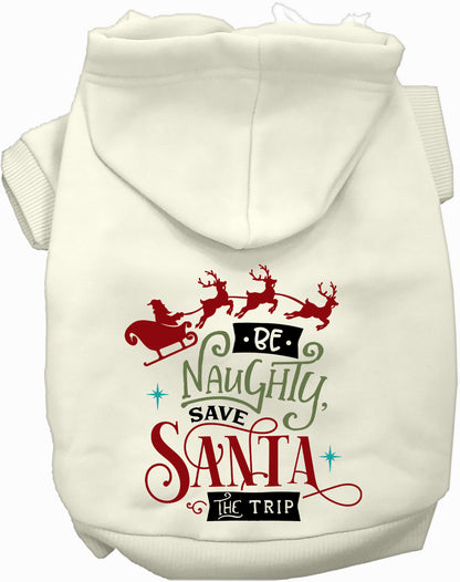 White Save Santa the Trip pet hoodie with festive design