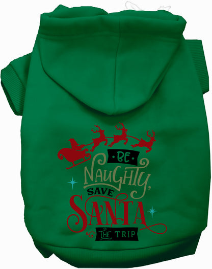 Green Save Santa the Trip pet hoodie with festive design