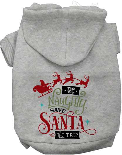 Gray Save Santa the Trip pet hoodie with festive design