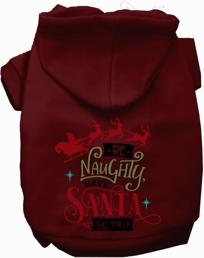 Burgundy Save Santa the Trip pet hoodie with festive design