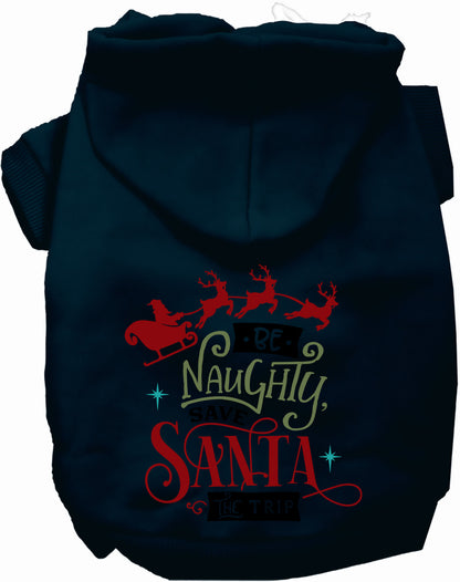 Black Save Santa the Trip pet hoodie with festive design