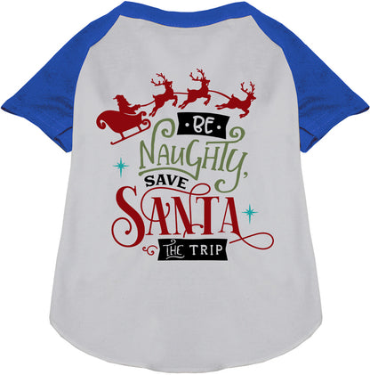 Blue sleeve Save Santa the Trip pet raglan shirt