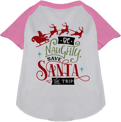 Light pink sleeve Save Santa the Trip pet raglan shirt