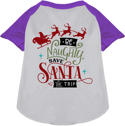 Purple sleeve Save Santa the Trip pet raglan shirt