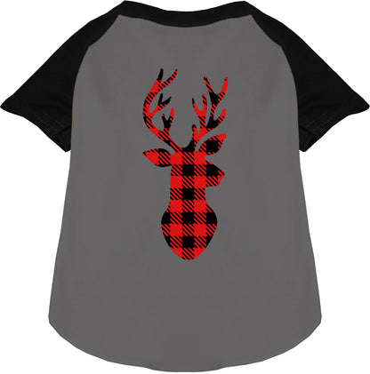 Gray Buffalo Check Deer Pet Raglan Shirt