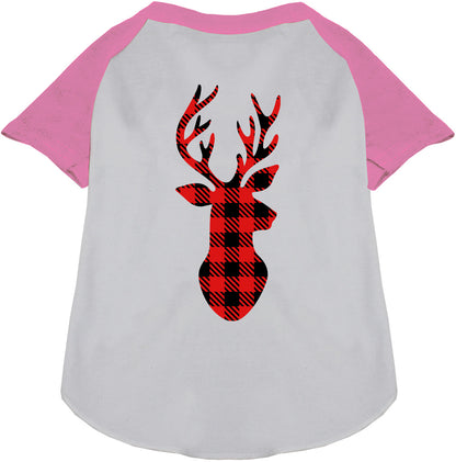 Light Pink Buffalo Check Deer Pet Raglan Shirt