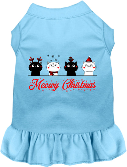 Blue Meowy Christmas pet dress featuring adorable cats