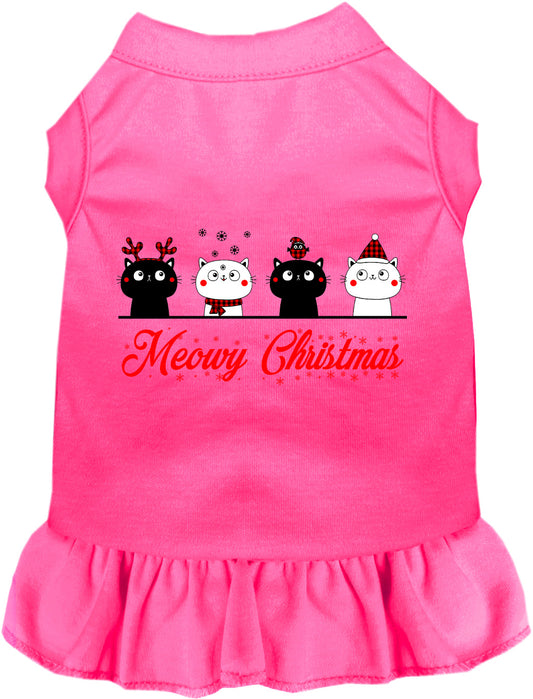 Pink Meowy Christmas pet dress with cute cat design