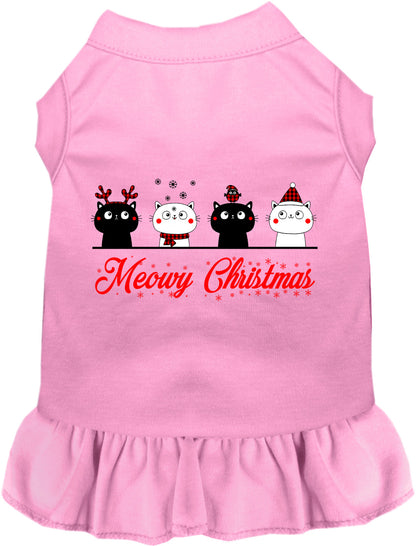 Light pink Meowy Christmas pet dress with cat graphics