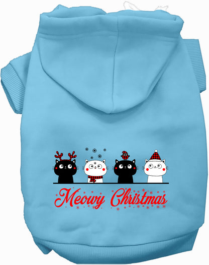 Light blue Meowy Christmas pet hoodie with cute cat design