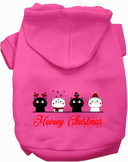 Pink Meowy Christmas pet hoodie with cute cat design