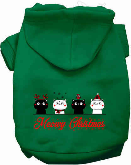 Green Meowy Christmas pet hoodie with cute cat design