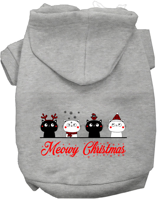 Gray Meowy Christmas pet hoodie with cute cat design