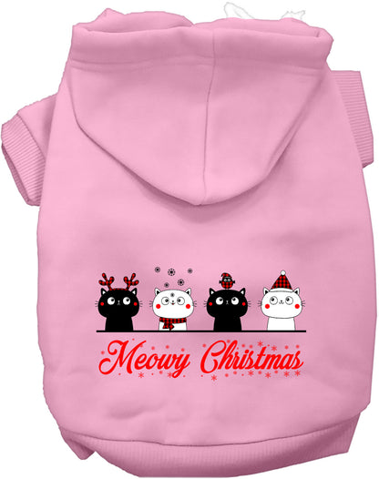 Light pink Meowy Christmas pet hoodie with cute cat design