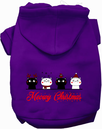 Purple Meowy Christmas pet hoodie with cute cat design