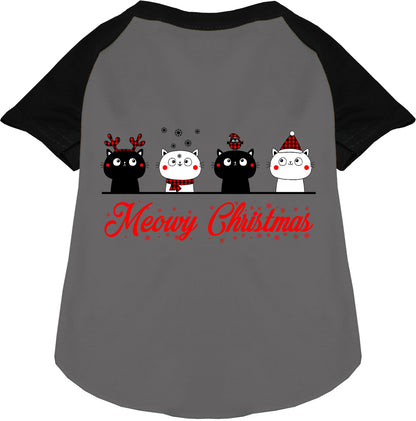 Black Meowy Christmas pet raglan shirt with cat design