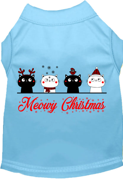 Light blue Meowy Christmas pet shirt with festive cats