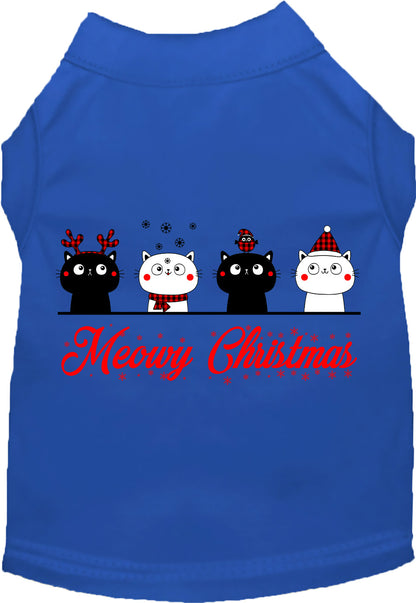 Dark blue Meowy Christmas pet shirt featuring cat graphics