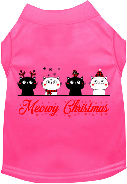 Bright pink Meowy Christmas pet shirt with holiday cats