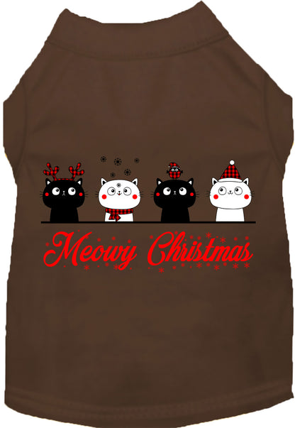 Brown Meowy Christmas pet shirt with cute cat illustrations