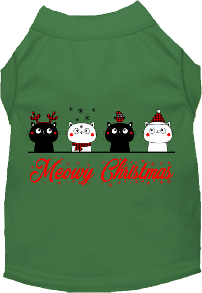 Green Meowy Christmas pet shirt with festive cat design