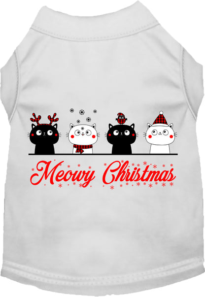 White Meowy Christmas pet shirt with adorable cat design