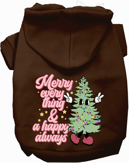 Brown Merry Everything pet hoodie with festive tree design