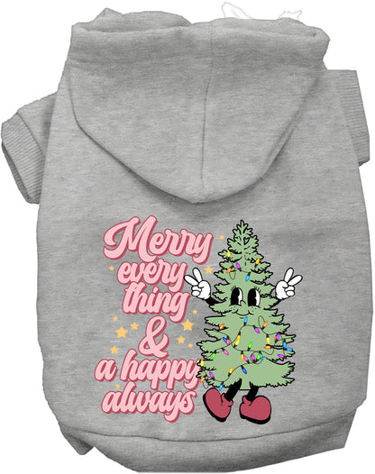 Gray Merry Everything pet hoodie with festive tree design