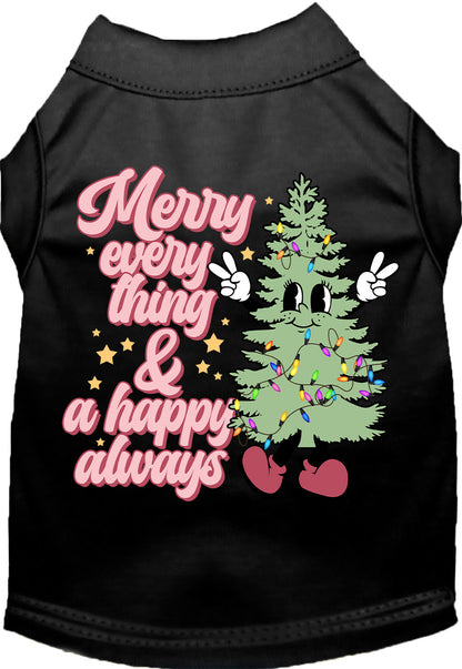 Black Merry Everything pet shirt with festive tree design