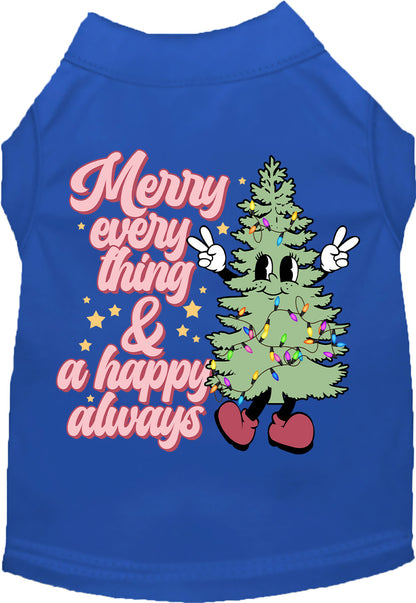 Blue Merry Everything pet shirt with festive tree design