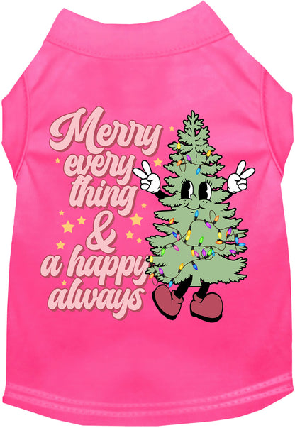 Pink Merry Everything pet shirt with festive tree design