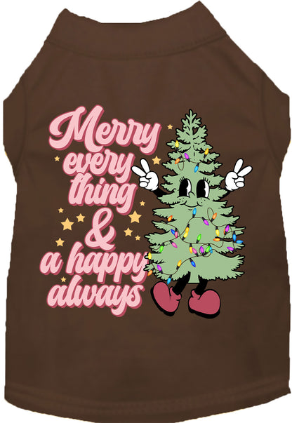 Dark brown Merry Everything pet shirt with festive tree design