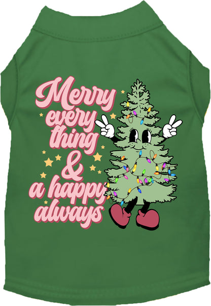 Green Merry Everything pet shirt with festive tree design