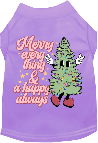 Purple Merry Everything pet shirt with festive tree design