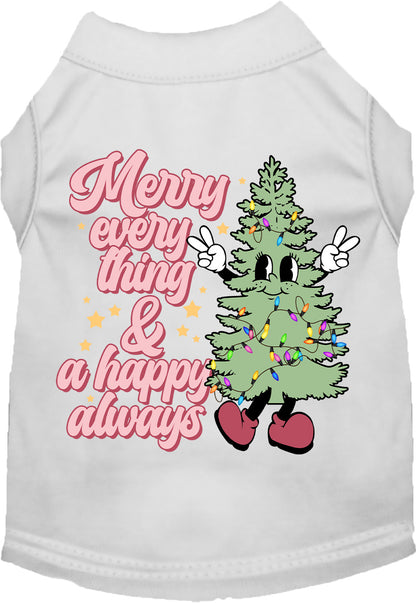 White Merry Everything pet shirt with festive tree design