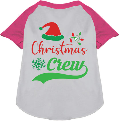 Pink-sleeved Christmas Crew pet raglan shirt