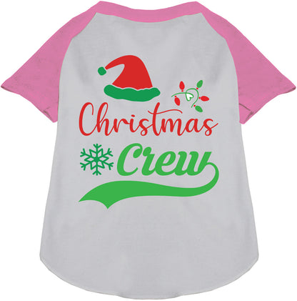 Light pink-sleeved Christmas Crew pet raglan shirt