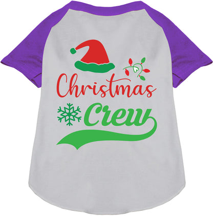 Purple-sleeved Christmas Crew pet raglan shirt