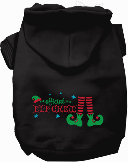 Black Elf Crew Pet Hoodie with festive design