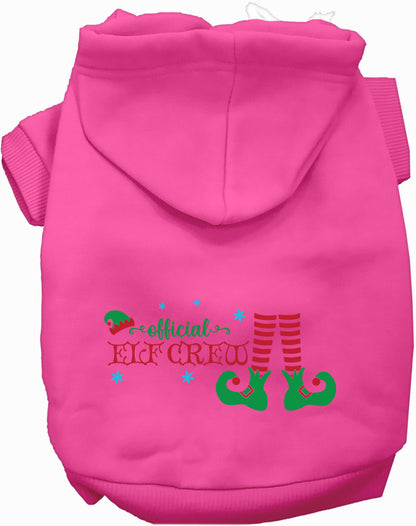 Pink Elf Crew Pet Hoodie with festive design