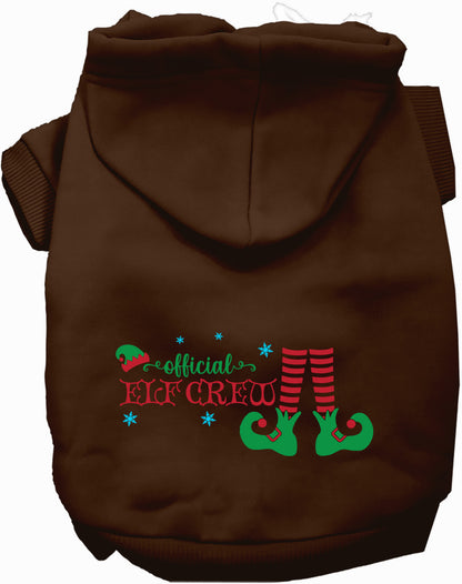 Brown Elf Crew Pet Hoodie with festive design