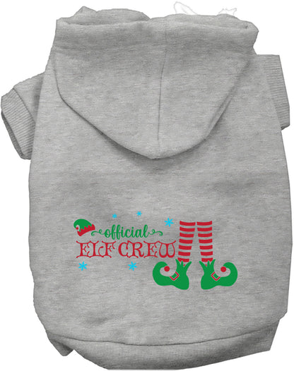 Gray Elf Crew Pet Hoodie with festive design