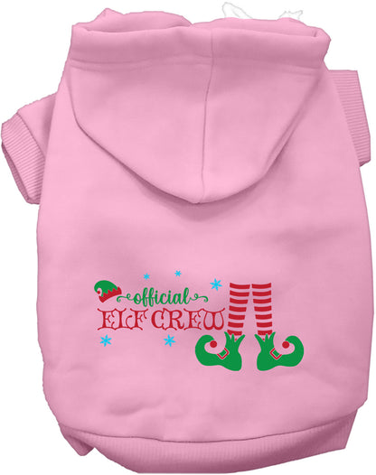 Light Pink Elf Crew Pet Hoodie with festive design